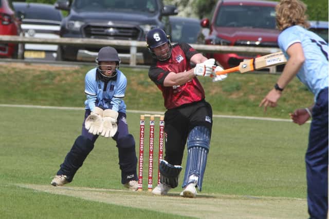 Alex Wakely hits out for Kislingbury Temperance in their T20 clash with Geddington (Picture: Finbarr Carroll)
