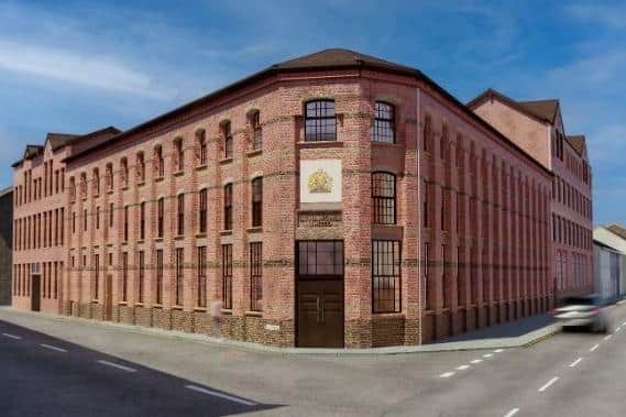 An artist's impression of what the former Hawkins factory will look like once restored as home to 89 apartments in Northampton town centre