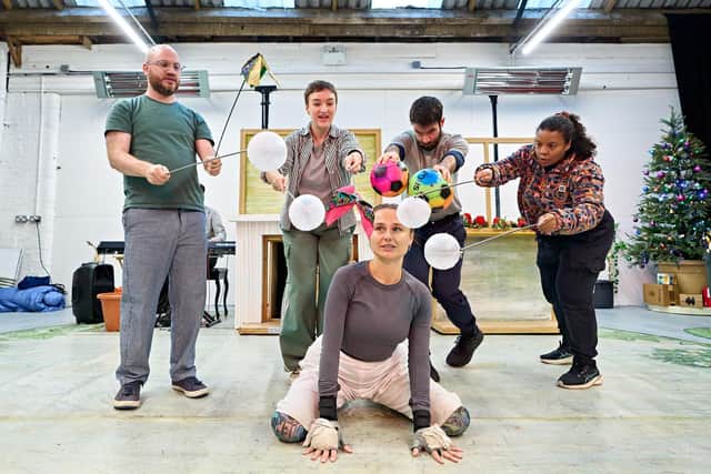 The cast of Mog's Christmas in rehearsal. Photo by Manuel Harlan