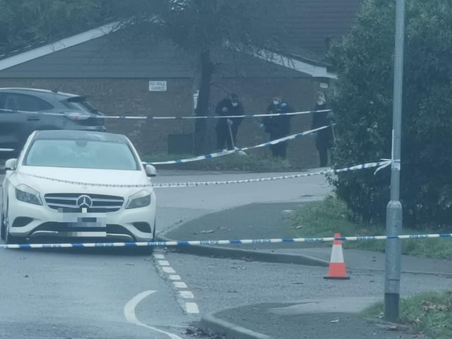 This was the crime scene in Flaxwell Court, Standens Barn, on Thursday at 3pm, where police were investigating the murder of a man in his 20s.