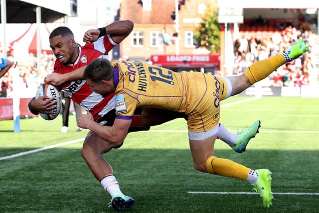 Rory Hutchinson produced an incredible all-action performance that included this try saving tackle on Ben Loader (photo by David Rogers/Getty Images)