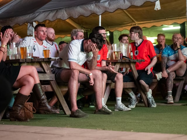 Football fans watching England vs Norway in the garden of The Black Prince in Northampton on Saturdy, July 11, 2026. Photo by David Jackson.