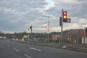 The new ANPR camera, circled in red, has been installed at the right turn from Upton Valley Way East, near Pineham, on to Banbury Lane