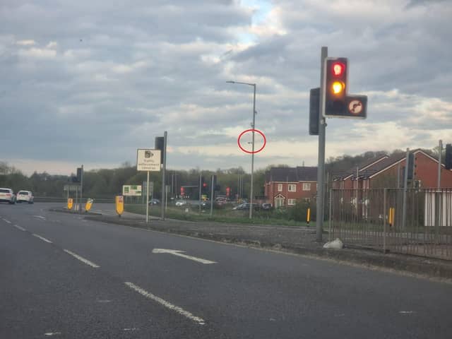 The new ANPR camera, circled in red, has been installed at the right turn from Upton Valley Way East, near Pineham, on to Banbury Lane