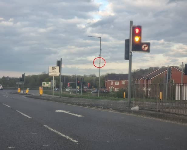 The new ANPR camera, circled in red, has been installed at the right turn from Upton Valley Way East, near Pineham, on to Banbury Lane