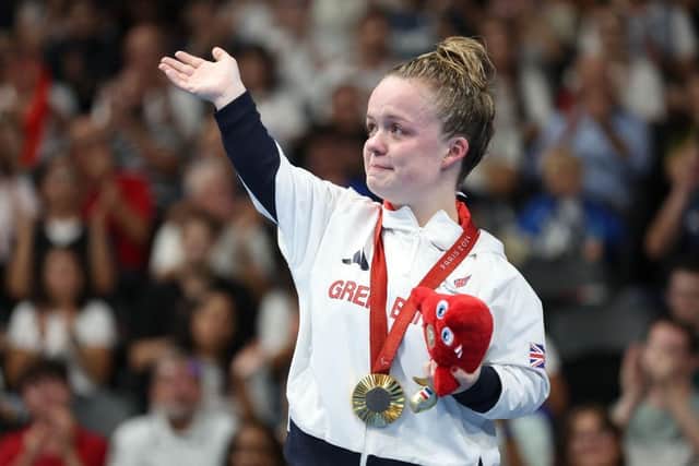 Northampton's Maisie Summers-Newton of Team Great Britain reacts on the podium after the Women's 200m Individual Medley - SM6 Final (Photo by Sean M. Haffey/Getty Images)