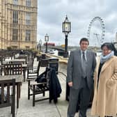 Andrew Lewer MP and Pat Brennan-Barrett, principal of Northampton College, at Parliament during the 'Mind The Skills Gap' day of action