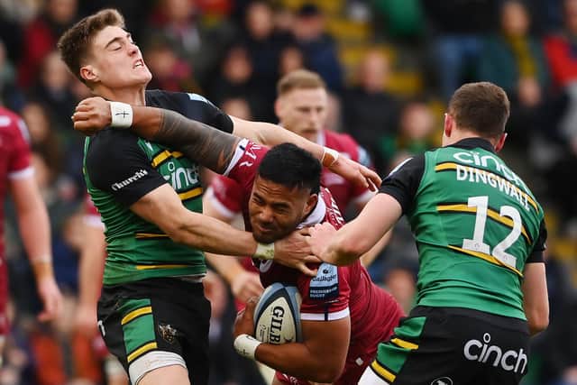 Manu Tuilagi was sent off for a forearm to the face of Tommy Freeman
