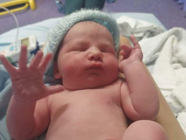 Abel Michael was born at 2.55pm on August 14, weighing 9lbs 7oz.