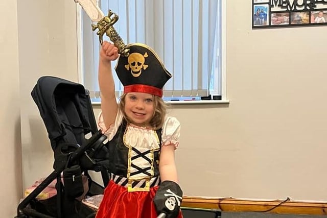 Eleanor aged three dressed as a pirate.