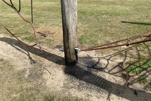 It was evident that the climbing frame at the Kingsthorpe Rec playground had been set on fire.