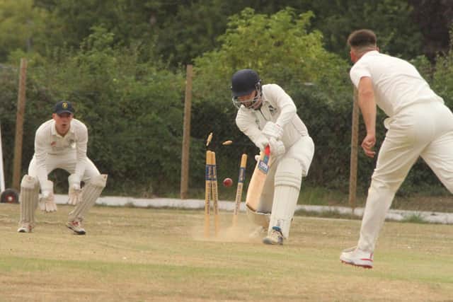Wicket-taking action from Burton Latimer IIs' Northants Cricket League Division Five win at Raunds Town (Picture: Finbarr Carroll)