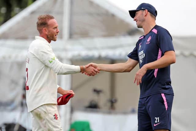 Skippers Luke Procter and Toby Rowland-Jones shake hands at the end of the game (Picture: Peter Short)