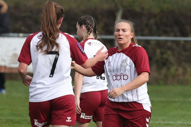 Kim Farrow receives the plaudits for scoring her side's second goal.