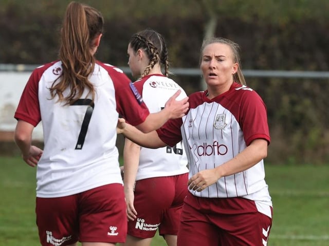 Kim Farrow receives the plaudits for scoring her side's second goal.