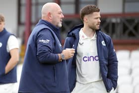 Darren Lehmann chats to Lewis McManus at the club's media day last Wednesday (Picture: Peter Short)