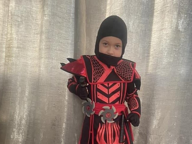 Bentley, aged seven, as a ninja from the Mortal Kombat books.
