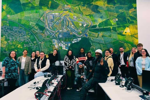 UON student on the Event, Hospitality and Tourism and Criminology and Policing gathered in the Silverstone Circuit Control Room.