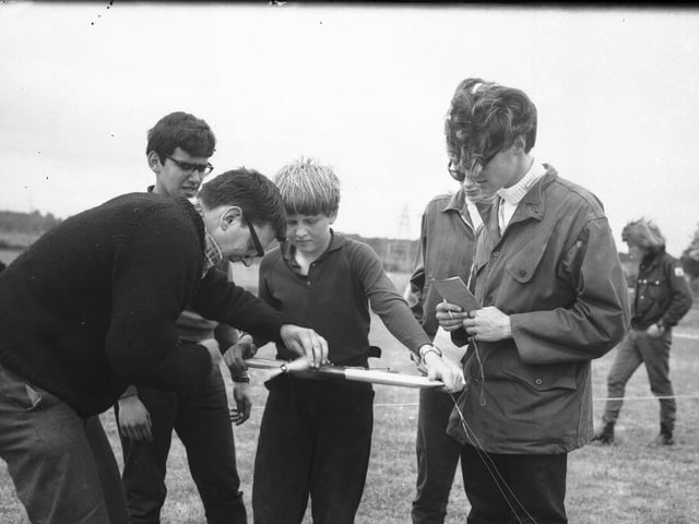 July 30, 1967 - Model aircraft rally in Midsummer Meadow, Northampton, boy with control line aircraft