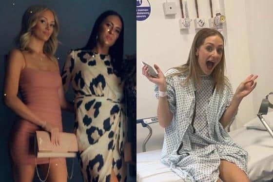 Georgia and mum Janine (left). Georgia in hospital (right).