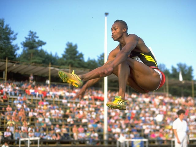Stewart Faulkner, pictured here in 1990 in action during the Long Jump event at the Pearl Assurance Belfast Games in Belfast, was a former pupil of NSB. Born in 1969, he represented England at Commonwealth Games in 1990 and Great Britain in the Seoul Olympics in 1988.