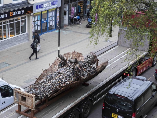 The massive structure was driven through town on the back of a large lorry early on Friday morning