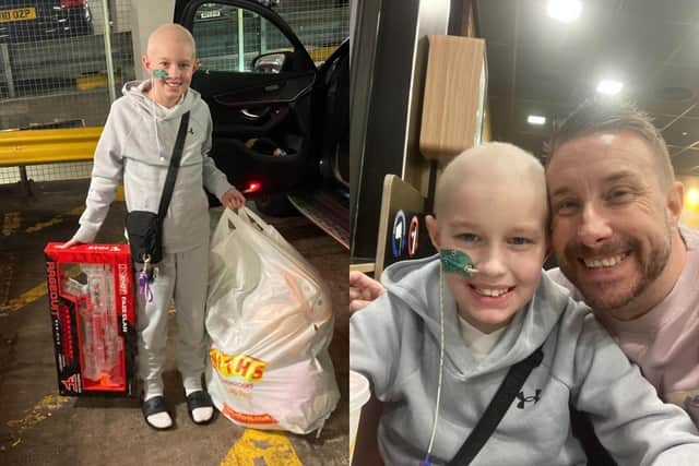 Jesse on his day out with dad Dave