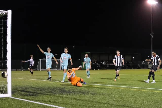 Moulton hit the target during their 2-1 Gladwish Challenge Trophy win over ON Chenecks on Tuesday (Picture: Richard Eason Photography)