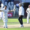 Ricardo Vasconcelos celebrates reaching his century at Old Trafford (Picture: Luke Adams)