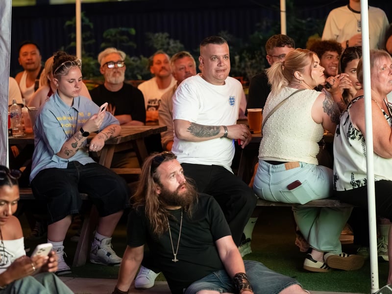 Football fans watching England vs Panama in the garden of The Black Prince in Northampton on Saturday, June 27, 2026. Photo by David Jackson.