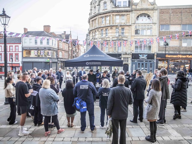 Everyone gathered to remember the victims of fatal knife crime attacks and to mark one year since the Knife Angel visited Northamptonshire.