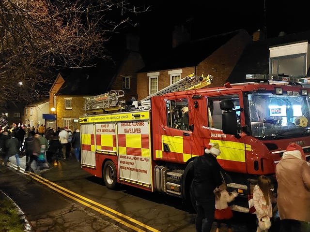 Earls Barton celebrates Christmas Eve in the Square - Earls Barton Fire and Rescue was in attendance