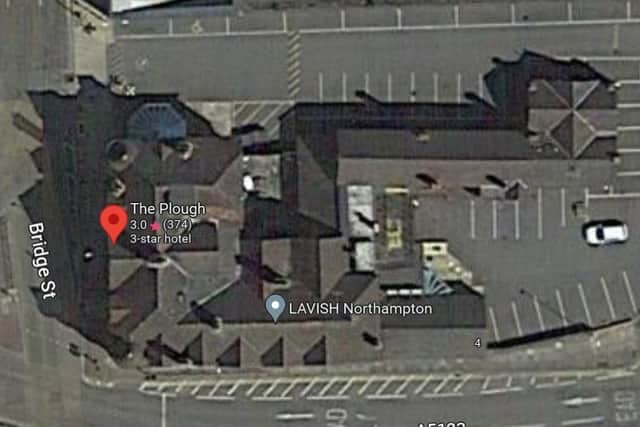 An aeriel view of the Plough Hotel. The outhouse that is to be demolished can be seen to the right of the pub.
Credit: Google Maps
