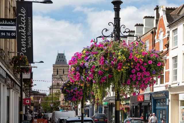 Northampton in Bloom's floral displays on St Giles' Street