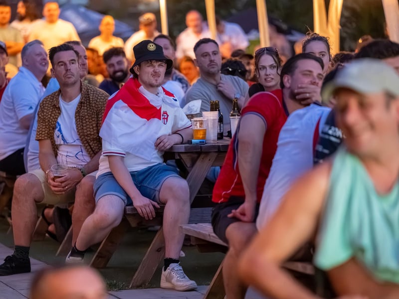 Football fans watching England vs Panama in the garden of The Black Prince in Northampton on Saturday, June 27, 2026. Photo by David Jackson.