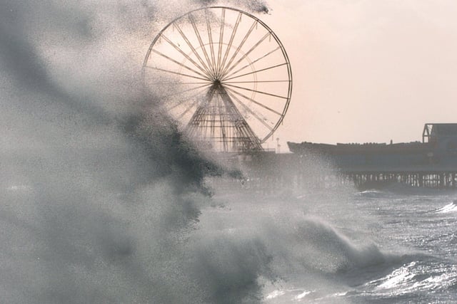 Flooding on Blackpool promenade after the coastline was hit by gales reaching force 8 in 2005