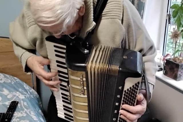 David with the Accordion at Claremont Parkway Care Home in Kettering