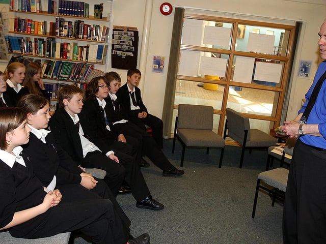 2008 - Author Steve Bowkett giving a talk to year seven pupils at Sponne School, as part of the school's book week.