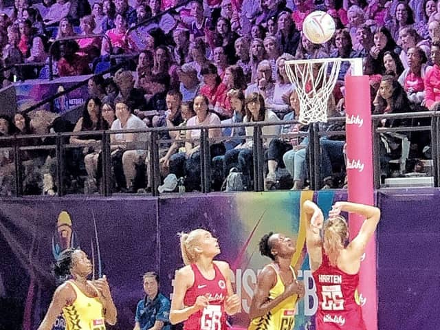 The Lionesses in action at the 2019 Netball World Cup in Liverpool 