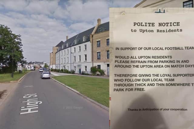 Hundreds of 'bizarre' leaflets were slapped on cars in Upton demanding they move on matchdays to allow 'loyal' Cobblers fans to park for free on match days