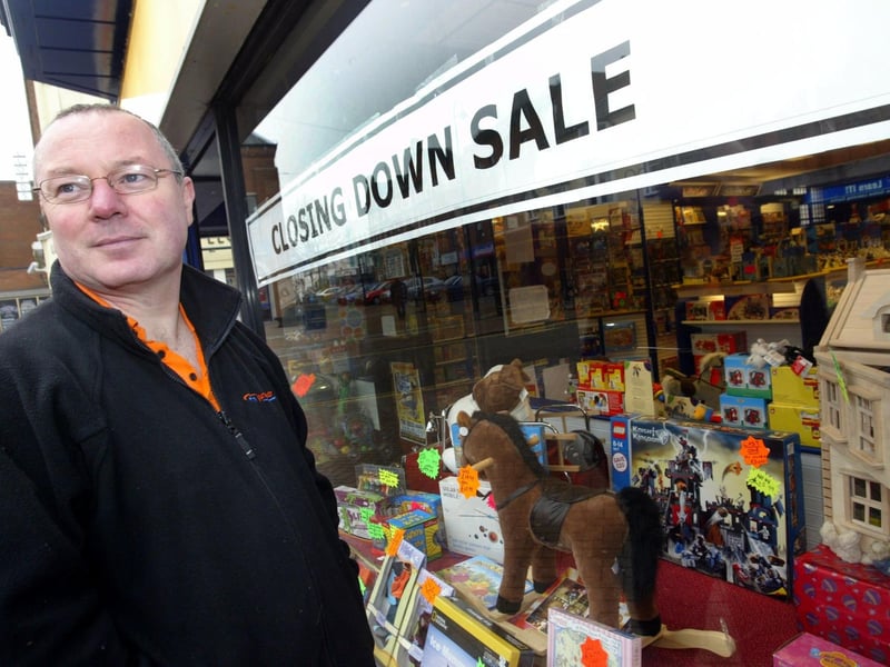 2006 - Closing down sale at the Fun Junction. Manager Mike Brandreth pictured outside his shop in Abington Street.