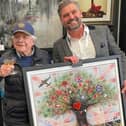 British actor Sir David Jason was photographed on the Bloom Fine Art stand at The Elite London show in High Wycombe, Buckinghamshire, together with Rob Farmer, the Bloom Fine Art Gallery's manager.