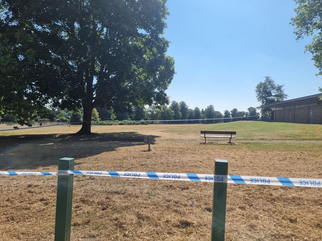 A large police cordon remains in place in Dallington Park, where officers are carrying out enquiries linked to the murder investigation.