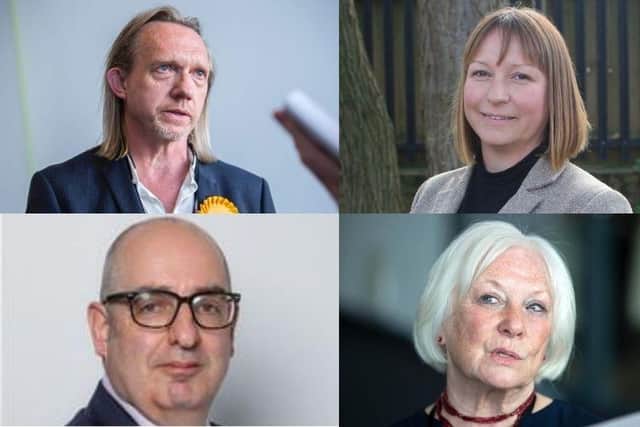 We heard from Labour Councillors Emma Roberts (top right) and Danielle Stone (bottom right), Liberal Democrats Councillor Jonathan Harris (top left), and Conservative Councillor Nick Sturges-Alex (bottom left).