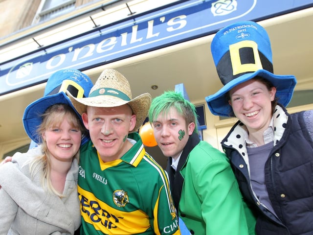 O' Neill's The Drapery Northampton - St Patrick's Day celebrations in 2011 L-R Lucy Wimmer, Aamon O'Sullivan, Matt Young and Alice Merritt.