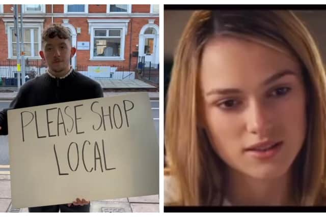 Lawrenze Denton (left) from Passenger Outfitters made a brilliant Love Actually parody to encourage people to shop local this Christmas