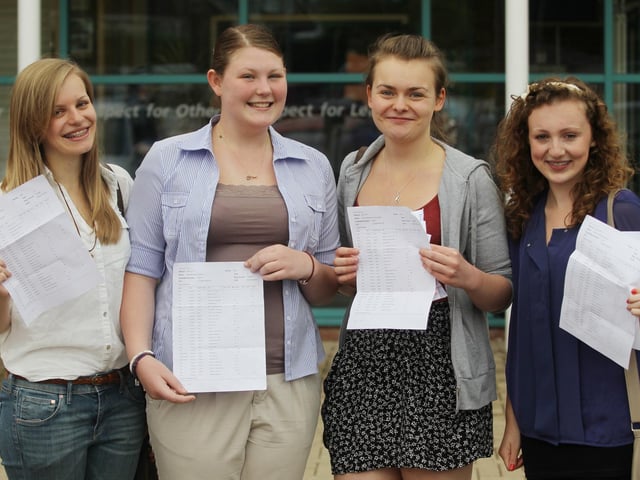2011 - Northampton School for Girls pupils Ellie Jackson, Hannah Denton, Chloe Percy-Smith and Eleanor Bedford pictured with their outstanding GCSE results