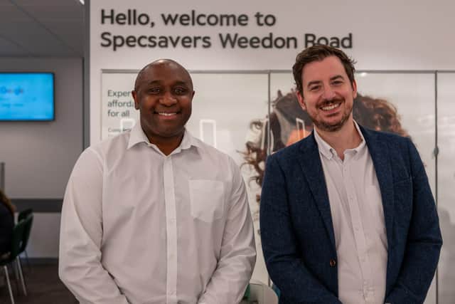 Jude Edwards, optometrist director, and MP Mike Reader