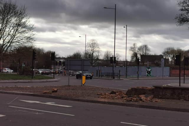 The graffiti artwork on the St Peters Way hoardings has now been removed. Photo: Logan Macleod.