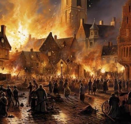 An artist's impression of the Great Fire of Northampton